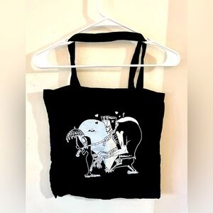 TOTE BAG BLACK GRAPHIC WHITE FRANKENSTEIN DESIGN WITH STRAPS